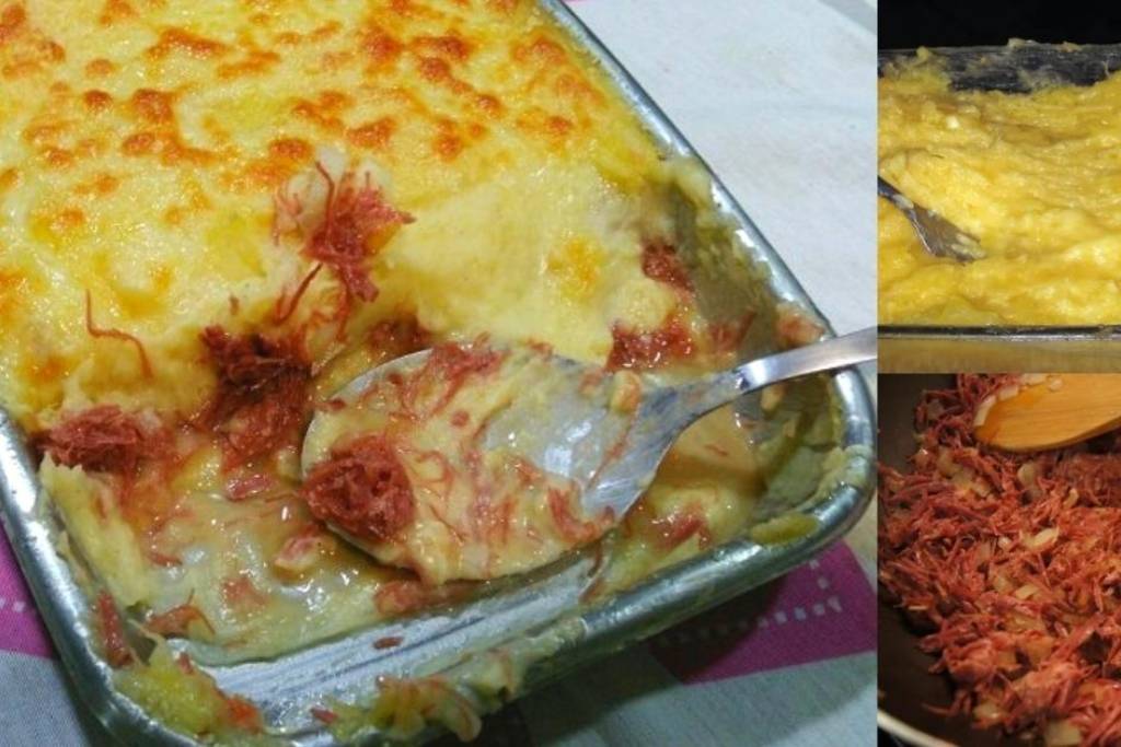 Escondidinho de carne de sol prático e delicioso Escondidinho de carne de sol prático e delicioso